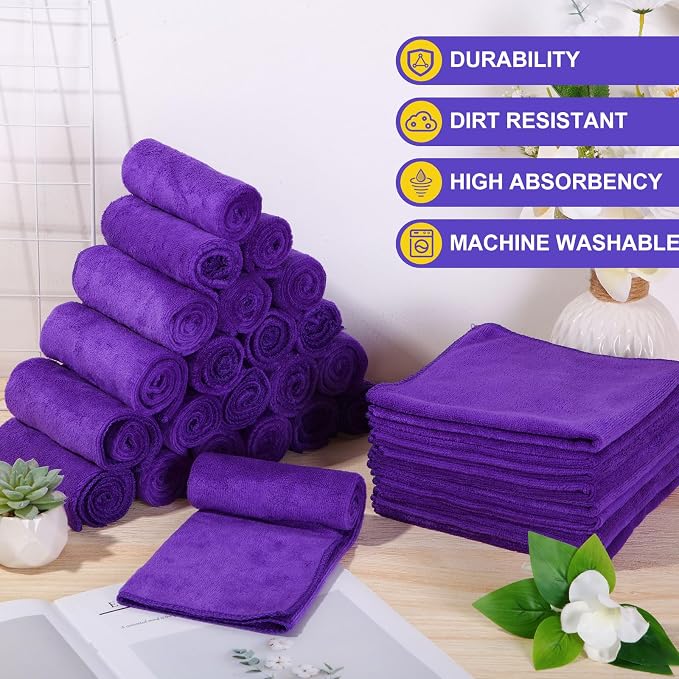 Nuenen Microfiber Cleaning Cloths for Cars 16 x 16 Inch Ultra Absorbent Car Towels Drying Reusable Cleaning Supplies House Kitchen Window Microfiber Towel(Purple,60 Pcs) - Image 3
