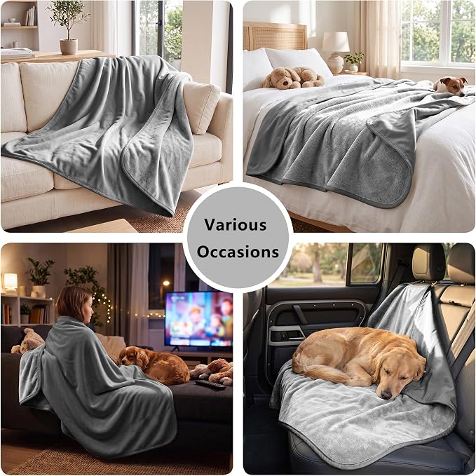 Waterproof Blanket for Dogs - Reversible Furniture Protector | TPU Leak-Proof Liner, Soft Velvet & Flannel Pet Throw, Machine Washable, For Couch and Bed, 82" x 120", Darkgrey/Lightgrey - Image 6