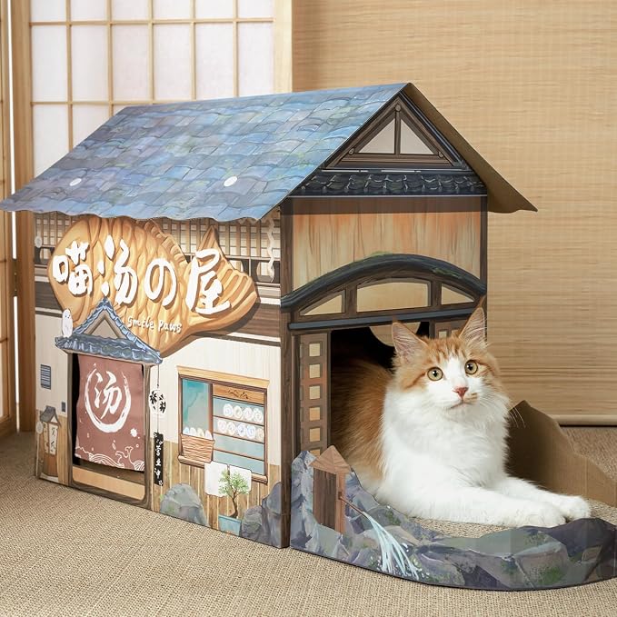 SMILE PAWS Cat Beds for Indoor Cats, Cardboard Cat House with Scratchers, Onsen Hotel, Large Sturdy Cat Furniture Condo Cave Tent, Easy to Assemble Pet Toys Accessories Stuffs, Bunny Small Animals - Image 6