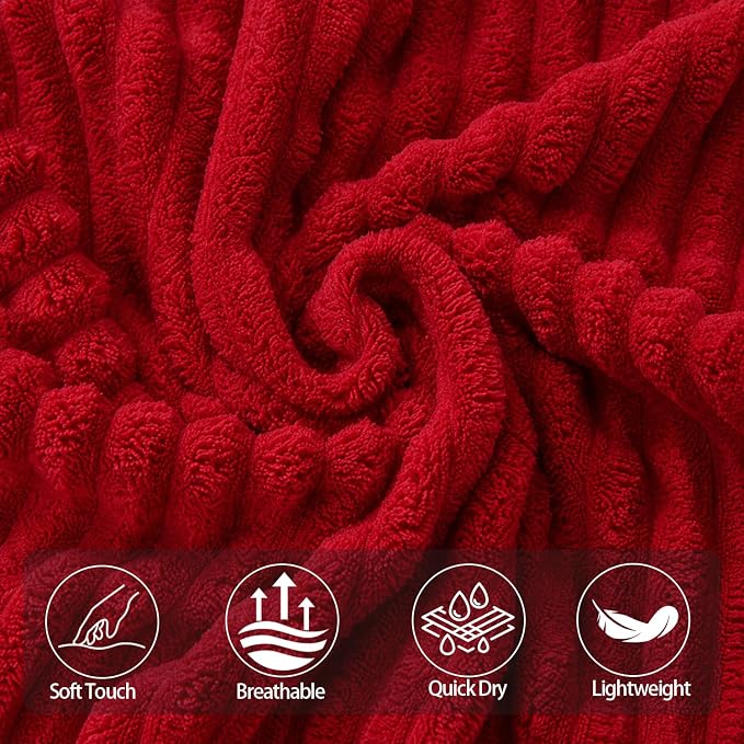 6 Piece Bath Towel Set, 40"x80" Oversized Bath Sheets, Red | Microfiber, Quick Dry, Highly Absorbent, Towels for Bathroom, 2 Extra Large Bath Towels, 2 Soft Hand Towels, 2 Washcloths - Image 5