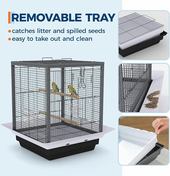 GarveeLife Small Bird Cage, 20 Inch Bird Cage, Parakeet Cage with Tray and Handle for Parrot Cockatiels Budgies Finch Lovebirds Pigeons, Black - Image 5