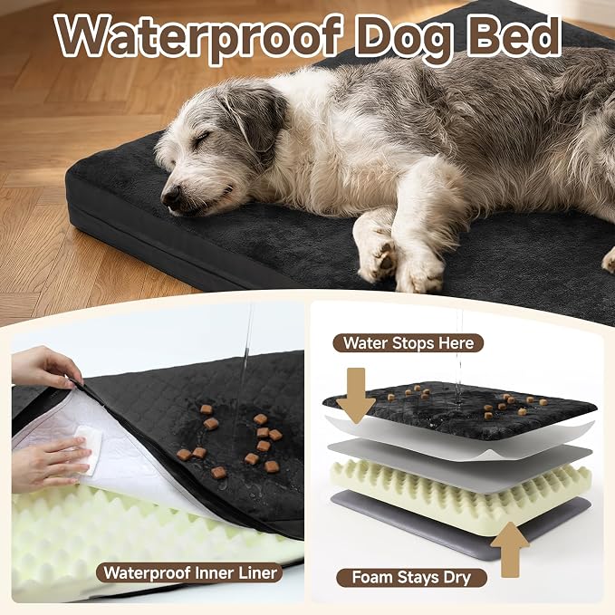 XL Waterproof Dog Bed for Crate, Washable Reversible Pads, 41x27, Black | Kennel Pet Bed for Medium Large Dogs with Removable Cover, Waterproof, Wipeable, Anti-Slip, Outdoor, Black - Image 2