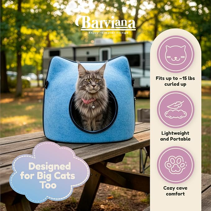 Cat Cave Bed for Indoor Cats – Felt Covered Hideaway with Cushion, Foldable Enclosed Pet House, Portable Cozy Cave Bed for Medium & Large Cats (Blue) - Image 7