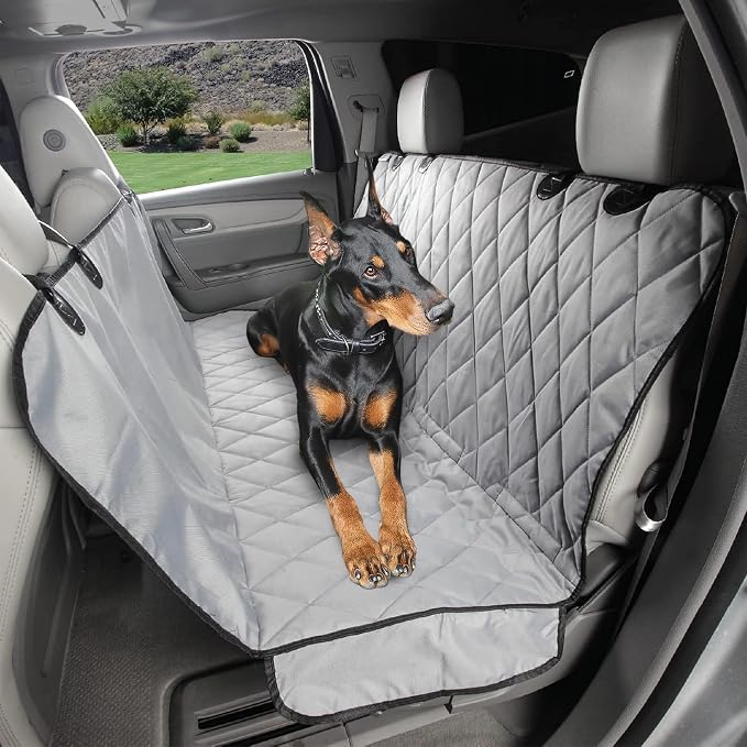 4Knines Dog Backseat Cover with Hammock for Cars, SUVs, and Trucks – Waterproof Layers, Nonslip Seat Protector, Durable Nylon Clips, K9 Shield with Heavy Duty Thread, (Regular, Grey) by 4Knines