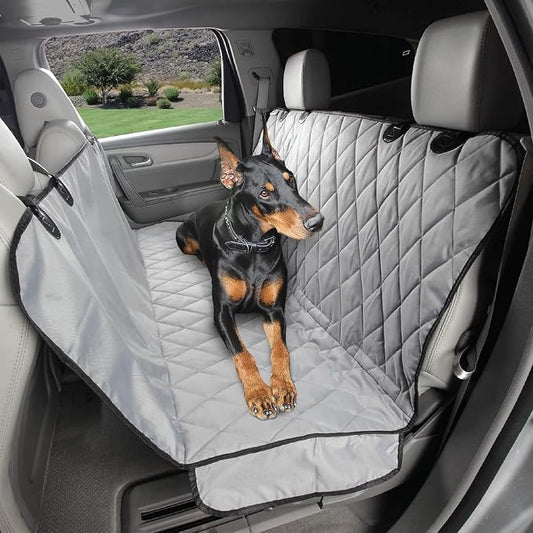 4Knines Dog Backseat Cover with Hammock for Cars, SUVs, and Trucks – Waterproof Layers, Nonslip Seat Protector, Durable Nylon Clips, K9 Shield with Heavy Duty Thread, (Regular, Grey) by 4Knines