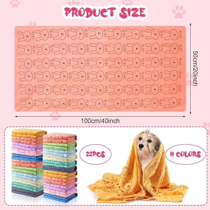 Tatuo 22 Pcs Dog Towels for Drying 20 x 40 Inch Pet Bath Towels Absorbent Microfiber Towel Quick Drying Puppy Bathing Supplies for Small Medium Large Dog Puppy Cat(Colorful,Rabbit Pattern) - Image 2