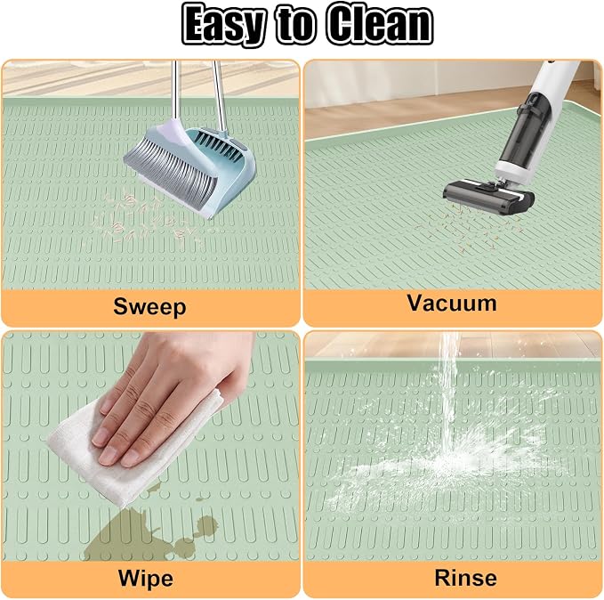 Silicone Cat Litter Mat 47" x 35" Cat Mat for Litter Box, Green | Extra Large Cat Litter Trapping Mat for Floor, Waterproof, Non-Slip Kitty Litter Box Mat with Raised Edge, Easy to Clean - Image 7