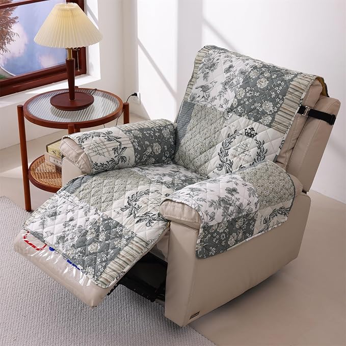 Skidproof Sofa Cover-Grey Bird Sofa Slipcover with Elastic Straps-Easy Fit Slip Cover-Washable Furniture Protector for Pets and Kids(Recliner,Grey) by cmfshape-quiltset