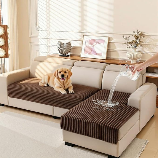 MEETSKY L Shaped Couch Covers, 2 Pieces 100% Waterproof Sectional Sofa Covers, Furniture Protector Sofa Cover for Pets, Sofa Slipcover for 3 Cushion Couch, Chocolate, XXX-Large, 35"x70.9"+35"x82.7" by MEETSKY