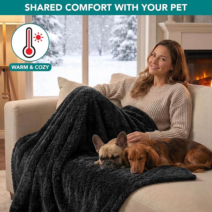 PetAmi Fluffy Waterproof Dog Blanket for Couch and Bed, Reversible Sherpa Pet Throw, Pee Proof Furniture Protector Sofa Cover, Washable Cat Blanket for Small Medium Dogs and Cats (Black, 24x32) - Image 5