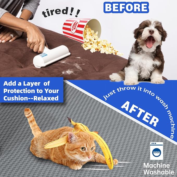 【Clearance】 Stretch Individual Cushion Covers Large Sofa Seat Cushion Slipcovers Soft Couch Cover Replacement Large Checkered Furniture Protector with Elastic Bottom (3 Pcs XL Cushion, Light Gray) - Image 6