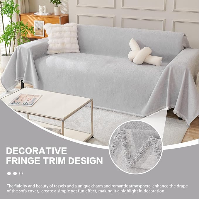 DREAMINGO Sofa Covers Washable Thick Chenille Couch Cover for 3 Cushion Couch Sofa Multi-Use Couch Cover Blanket Modern Pet Furniture Protector Sectional Couch Slipcover 71"x150", Light Grey - Image 5
