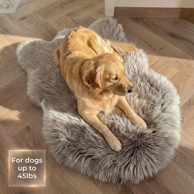 Faux Fur Orthopedic Dog Bed, Memory Foam, Grey 40"x25" | Plush Washable Dog Rug with Waterproof Machine Washable Cover, Calming for Anxious Senior Dogs, Relieves Joints - Image 2