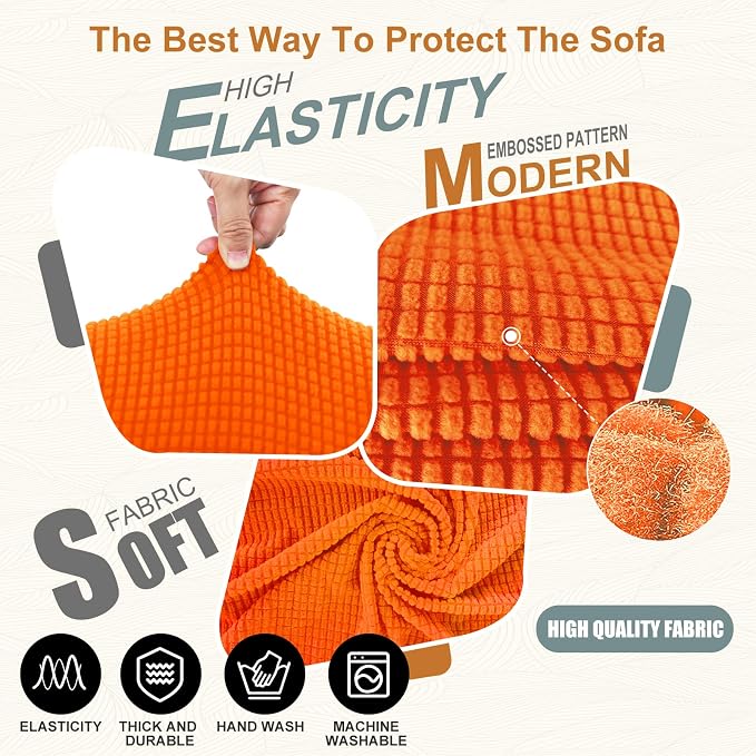 Stretch Oversized Sofa Couch Cover Washable Slipcover, Orange | 1-Piece X-large Sofa Cover For 3 Cushion,Furniture Protector Couch Cover For Dogs, Polyester Spandex Jacquard fabric - Image 6