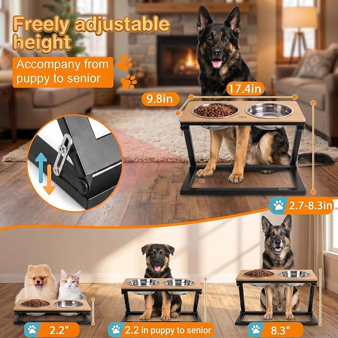 Elevated Dog Bowl, Adjustable Height and Tilt Angle Dog Bowl Stand | Precisely Adjust Height And Tilt Angle, Easy To Clean, Equipped With 2 Stainless Steel Food Bowls, Sturdy And Durable. - Image 4