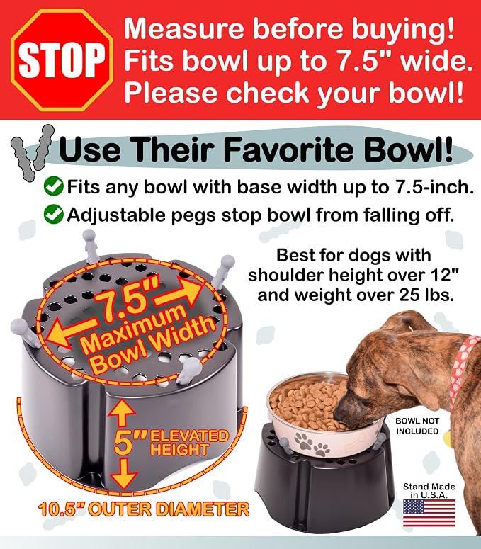 My Bowl Stand | 5” Elevated Stand for Any Dog Bowl up to 7.5” Width, Made in USA, Lift Your Pet’s Food or Water, Reduces Joint Strain, Sturdy + Washable + Stackable, Adjustable Raised Feeder - Image 2