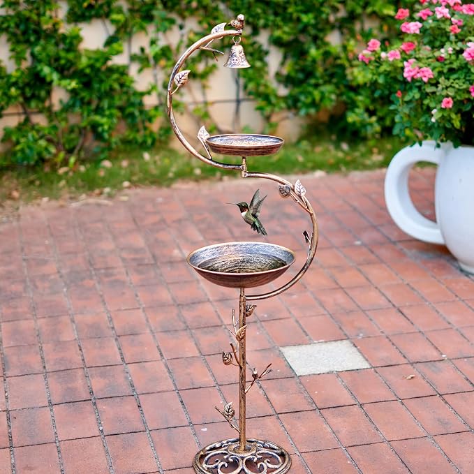 HOUYANG 44" H Cast Iron Bird Baths for Outdoors with Metal Bird Feeder,Vintage Metal Bird Bath Bowl Garden Lawn Yard Decorations - Image 5