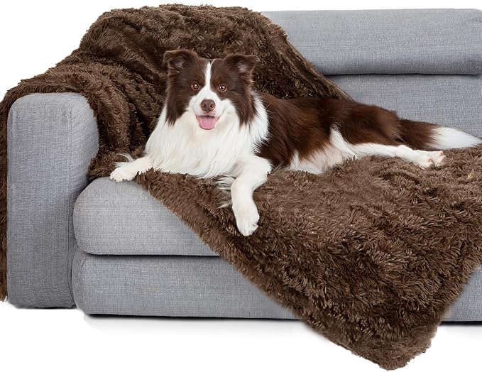 gogobunny Waterproof Dog Blanket for Couch & Furniture Protection - Super Soft Reversible Throw for Large Dogs & Cats, Calming Washable Fur & Sherpa Pet Blanket (33x77 Inch, Chocolate) by gogobunny