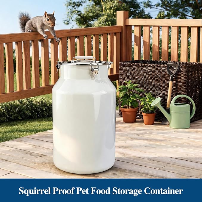 25 Lbs Stainless Steel Dog Food Storage Container with Scoop, Large Metal Dog Food Bin with Airtight Lid & Locking Clamp, Pet Treat Jars for Dogs & Cats, Keep Fresh, White - Image 3