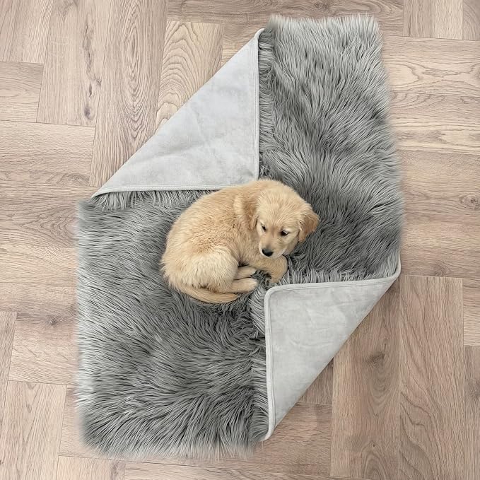 IHAPPYDOG Faux Fur Dog Blanket, Waterproof Couch Cover, Grey 40"x30" | Plush Sheepskin Style Pet Throw for Sofa, Bed, and Car, Washable Furniture Cover that Protects From Fur and Spills - Image 7