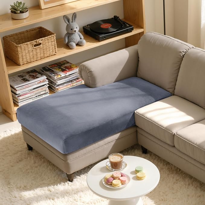 Hokway Velvet Couch Cushion Covers Water Resistant Seat Covers Stretch Sofa Cushion Protector(Chaise, Grey) - Image 2
