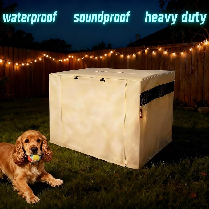 HiCaptain Dog Crate Cover 36.0" L x 23.0" W x 25.0" H with Breathable Mesh, Heavy Duty Kennel Cover, Dual Zippered Panels, Windproof Waterproof(Beige) - Image 4