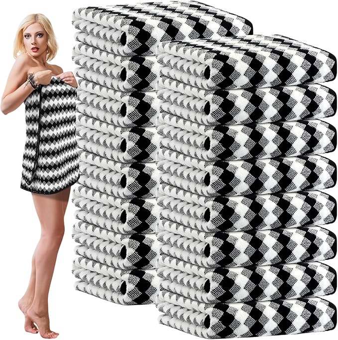 SmoothNovelty 16 Pack Microfiber Bath Towels Bulk 27'' x 60'' Oversized Size Bath Towel Highly Absorbent Extra Large Soft Drying for Beach Shower Summer Salon Sport Gym Party (Grid,Black) by SmoothNovelty
