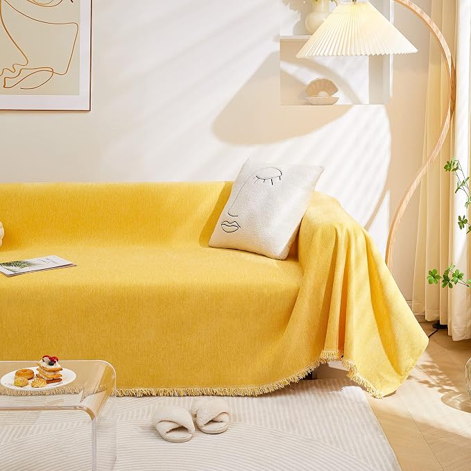 MEETSKY L Shaped Sofa Covers Sectional Couch Covers for 2 Cushion Couch Recliner Couch Slip Cover Modern Style for Living Room Decoration Simply Put Sofa Slipcovers for Pets, 71" x 118", Yellow - Image 2