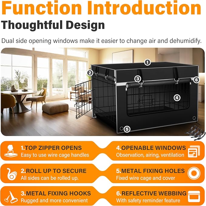 Dog Crate Cover, 1680D Heavy-Duty Oxford Fabric, Waterproof & Chew-Resistant for Aggressive Dogs, 24L×18W×20H Inches, Dual-Window Ventilation, All-Season Protection - Image 7