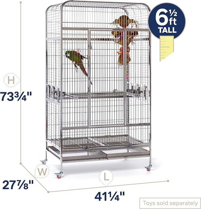Prevue Pet Products Imperial Extra Large Stainless Bird Cage - Big Birdcage Ideal for Parrots, Cockatoos, Macaws, Included Perch and Cups, Durable Cage with Wheels - Gray, Extra Large - Image 2