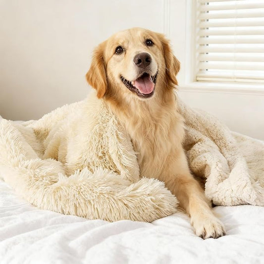 gogobunny Waterproof Dog Blanket for Couch & Furniture Protection - Super Soft Reversible Throw for Large Dogs & Cats, Calming Washable Fur & Sherpa Pet Blanket (60x80 Inch, Beige) by gogobunny