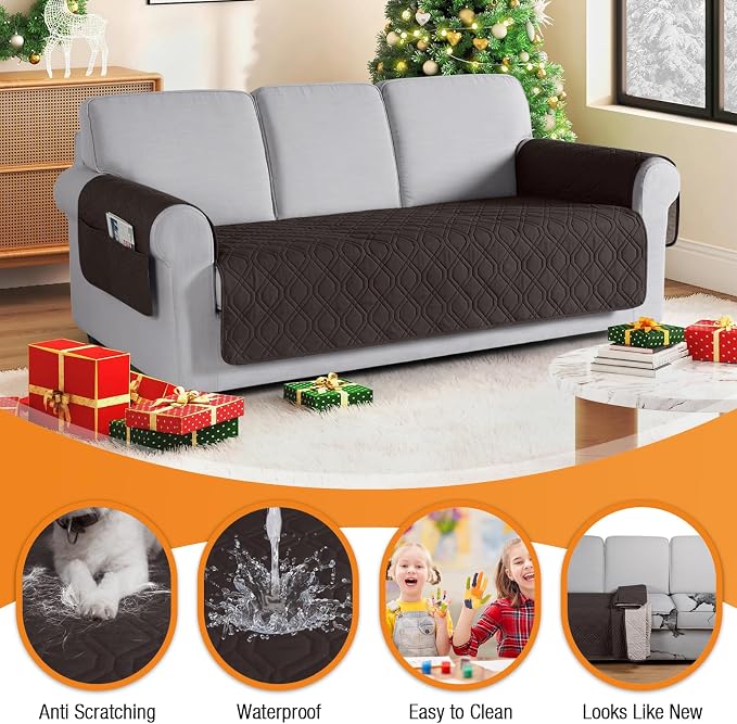 VANSOFY Couch Cover, Waterproof Sofa Covers Washable Slipcover Furniture Protector Couch Seat Covers Non-Slip Couch Cover for Dogs, Pets(Sofa, Chocolate) | Non-Slip, Washable, Utility Pockets, Pet Friendly, Furniture Protector Slipcover for 3 Cushion C... - Image 4