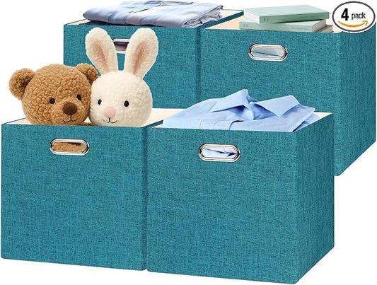 Posprica Collapsible Storage Bins,13×13 Foldable Storage Cube Boxes Fabric Drawer Fabric Storage Bins Vinyl Record Cubby Cubes with Handles for Bookcase, Closet, Shelf, Cabinet, 4 Pack by Posprica