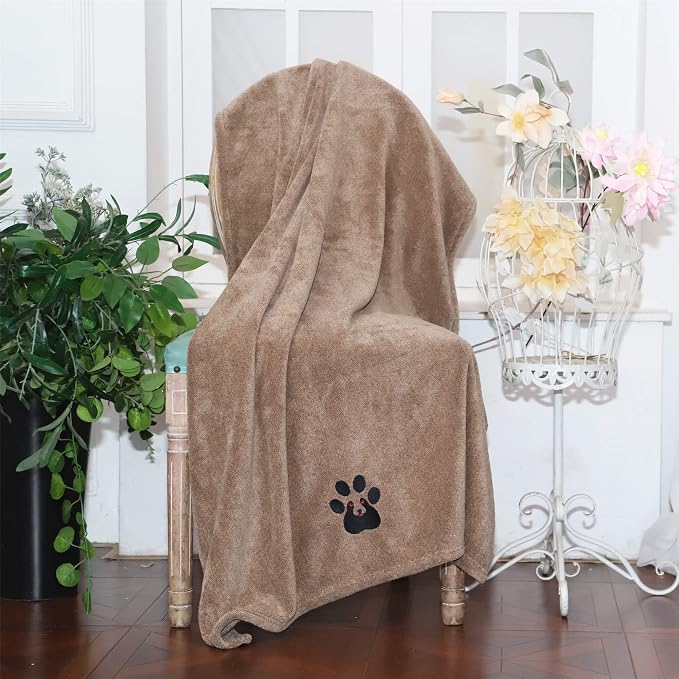Dogvingpk Extra Large Dog Towel Super Absorbent Soft Quick Drying Microfiber Pet Bath Towels for Large & Medium Dogs (XL-55" * 36", Brown) - Image 6