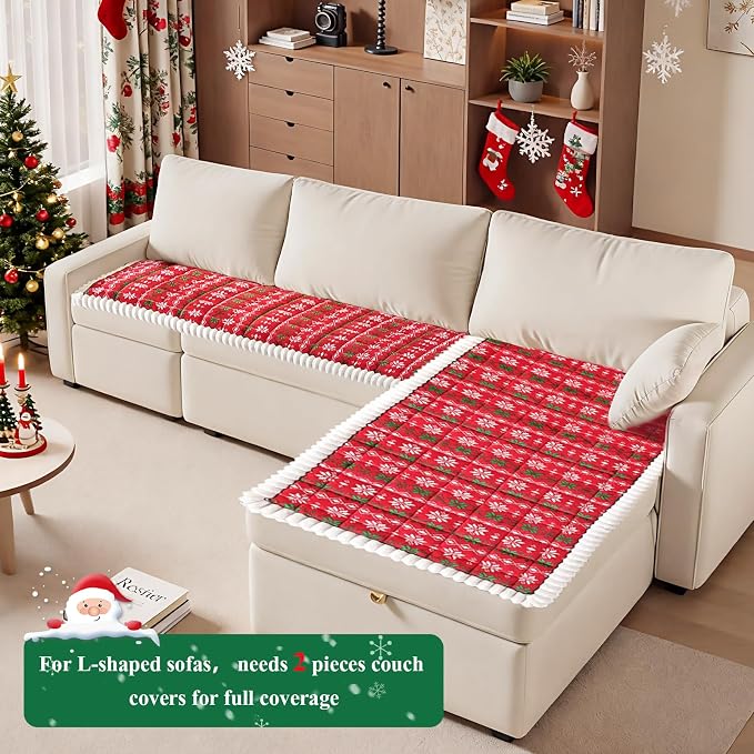 VClife Fuzzy Anti-Slip Dog Couch Cover for Christmas, Red, 27.6 x 82.7 | Soft Thick Couch Covers for 3 Cushion Couch Sofa Pet Friendly, Scratch Resistant Sofa Cover Washable Dog Furniture Protector - Image 7