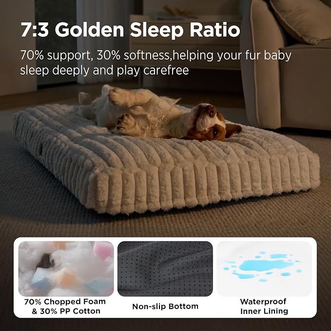 Bedsure ComfyFleece™ Fluffy Balanced Support,Dog Bed Medium Size Dog,30x20 | Golden Ratio Chopped Foam & PP Cotton, Upscale Home Decor,Waterproof Liner, Removable Washable Cover, Nonslip Bottom,Cream - Image 3