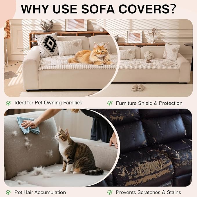 STACYPIK Modern Geometric Beige Couch Cover for Dogs Washable, Thickened Fuzzy Pet Sofa Covers for 3 Cushion Couch Pet Friendly, Non Slip Sofa Protector for Sectional Multi-use Dog Bed Mat-27.6X82.7IN - Image 4