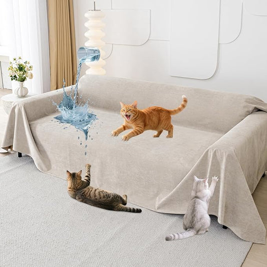 Loiion Cat Scratch Proof Furniture Protector Waterproof Sofa Cover 134"x71" | Pet-Friendly Couch Protector, Anti-Scratch & Anti-Slip Sofa Cover For Cats Dogs Kids, Machine Washable by Loiion