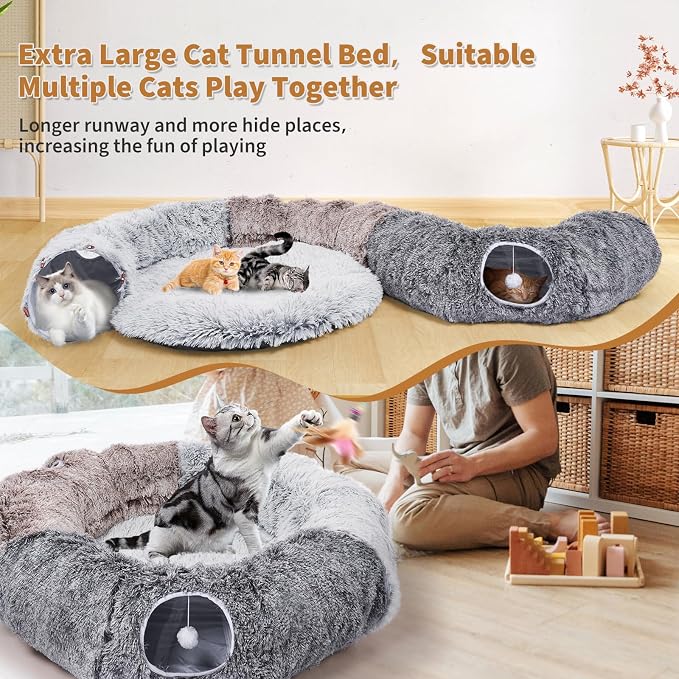Large Cats Tunnels for Indoor Cats Fluffy Warm Cat Bed and Detachable Cave Tunnels with 20 Pet Toys, Donut Tunnel and Variety Kitten Toy Set for Playing - Image 5