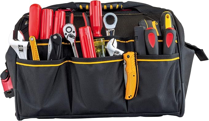 CAT 2 Piece 13-Inch and 16-Inch Wide Mouth Tool Bag, 18/3 Pockets for Tool Storage and Organization, Premium 1200D Water-Resistant Polyester Weave, Adjustable Shoulder Strap for 16-Inch Bag - 240160 - Image 9