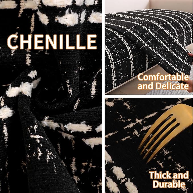 Waterproof Couch Cover for Dogs Washable,Chenille Pet Couch Covers for Sofa,Non-Slip Couch Covers for 3 Cushion Couch Sofa Pet Friendly (Black, 36x62（1pc）) - Image 4