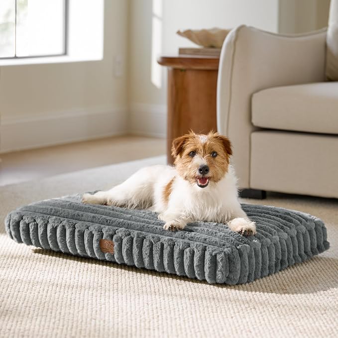 Bedsure ComfyFleece™ Fluffy Balanced Support,Dog Bed Medium Size Dog,30x20 | Golden Ratio Chopped Foam & PP Cotton, Upscale Home Decor,Waterproof Liner, Removable Washable Cover, Nonslip Bottom,Grey by Unknown