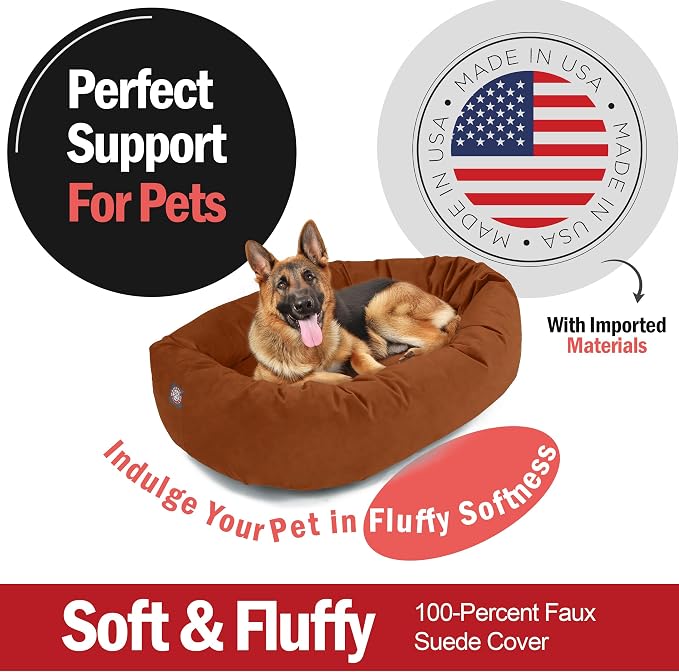 Majestic Pet 52 Inch Suede Calming Dog Bed Washable – Cozy Soft Round Dog Bed w/Spine Support for Dogs to Rest Head - Fluffy Donut Dog Bed 52x35x11 (Inch) - Round Pet Bed X- Large – Rust (2025) - Image 2