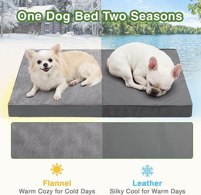 Waterproof Small Dog Bed Crate Pad 24", Washable Puppy Bed Orthopedic Gray | Outdoor Pet Bed Foam, Reversible Durable Faux Leather & Flannel, Removable Cover, Cat Mat, Anti-Slip Kennel Pad 23"x17" - Image 4