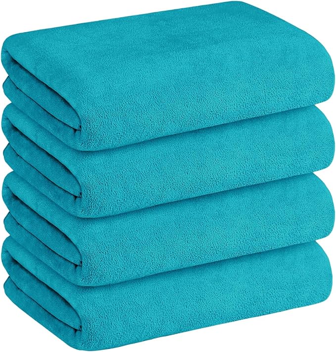 JML Microfiber Bath Towels, 4 Pack, 30" x 60", Teal | Soft, Absorbent, Quick Drying, Lint-Free, Fade Resistant, Use for Salon, Hair Wrap, Fitness, Sport, Yoga by JML