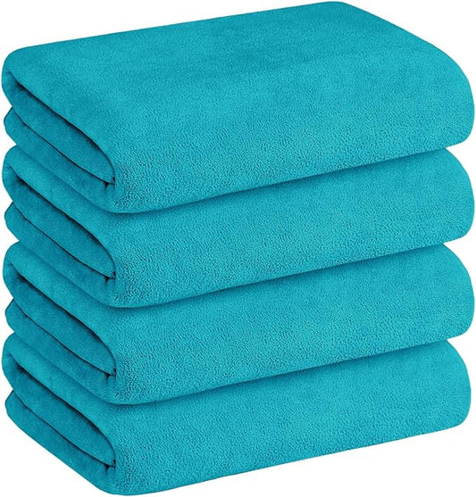 JML Microfiber Bath Towels, 4 Pack, 30" x 60", Teal | Soft, Absorbent, Quick Drying, Lint-Free, Fade Resistant, Use for Salon, Hair Wrap, Fitness, Sport, Yoga by JML