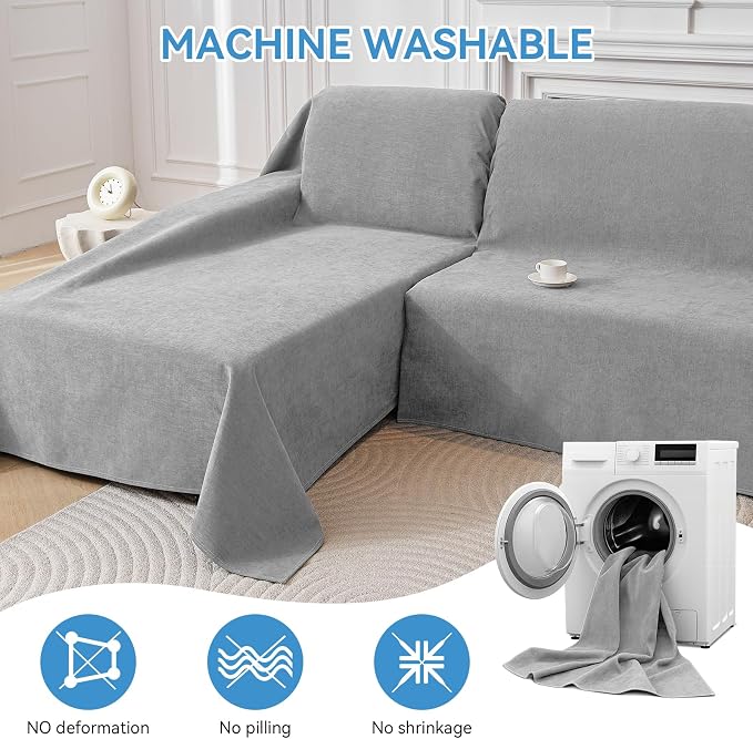 Deep Dream Sectional Couch Covers, 2 Pieces 100% Waterproof L Shaped Sofa Cover, Non Slip Couch Cover for Dogs Cats Washable, Pet Friendly Sofa Slipcovers Furniture Protector (XX-Large, Light Grey) - Image 6