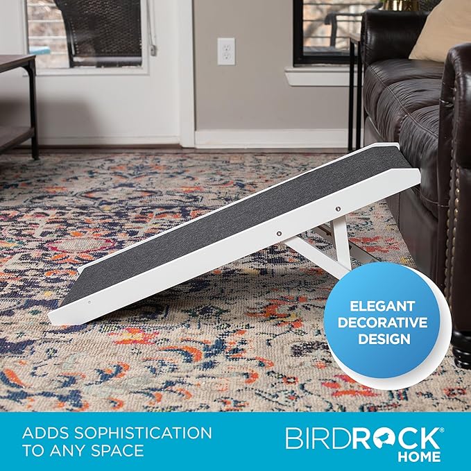 BIRDROCK HOME Adjustable Pet Ramp for Small Dogs, Cats, Puppies - Foldable Wooden Dog Ramp for Couch, Bed, Car - Indoor or Outdoor- Safe, Portable, Non-Slip Carpet - 16", White