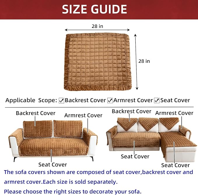 Couch Cover Couch Arm Covers Non Slip Sofa Arm Covers for Dogs Washable Armchair Cover Couch Protector Backrest Cover Sofa Slipcover for Recliner,Velvet,Coffee,28''x28''(Only 1 Piece) - Image 3