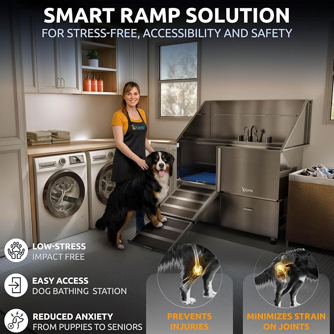 KANIS Professional Dog Washing Station 304 Stainless Steel Pet Wash Sink | Grooming Bathtub w/Shower, Floor Grates and Storage for Large, Medium & Small Pets - Image 3